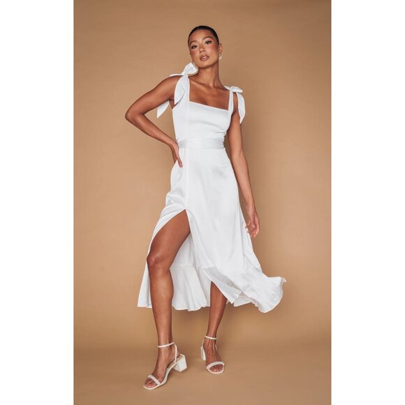 Show Me Your Mumu White Midi Dress With Bow Tie Straps & Smocked Back NWOT - Picture 9 of 16